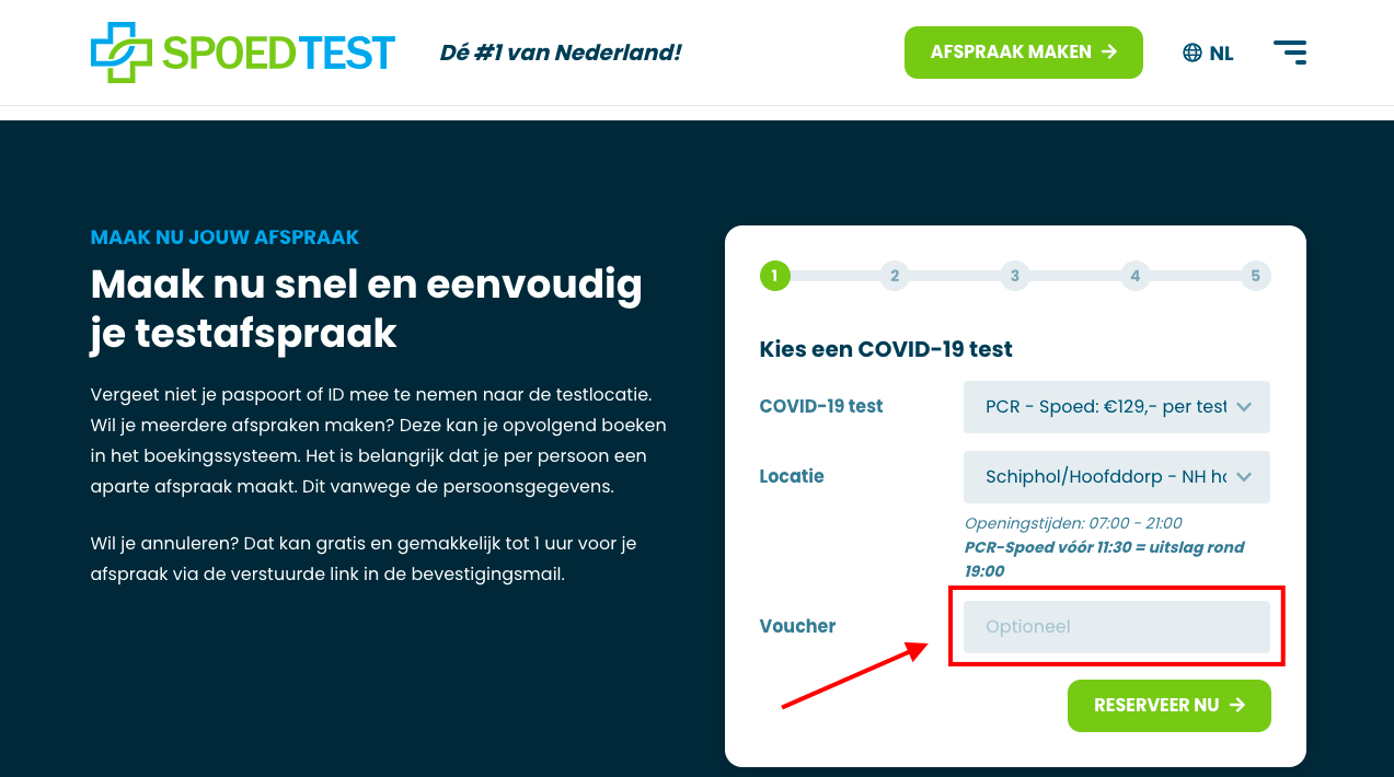 Spoedtest kortingscode