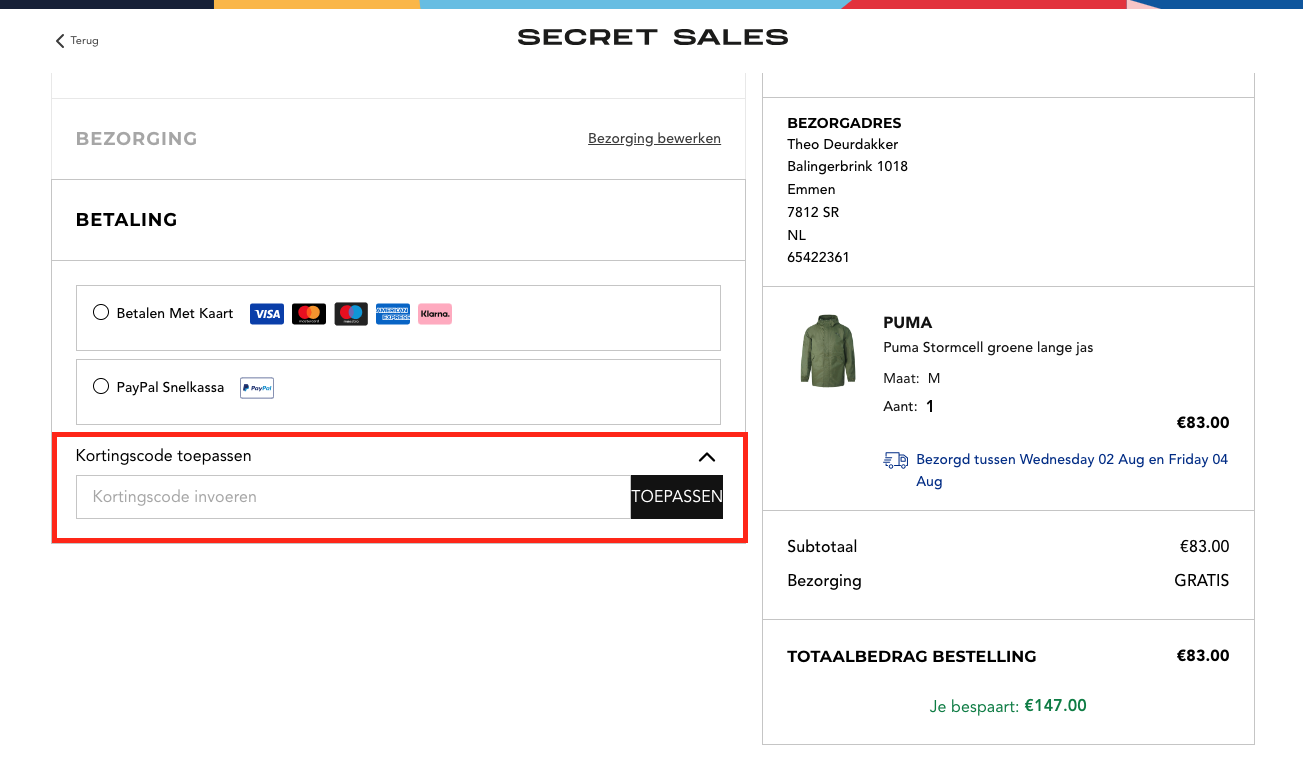 Secret Sales kortingscode